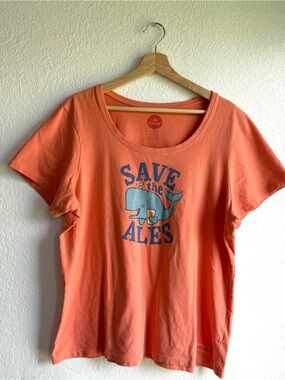 Life is Good Womens Crusher Tee Classic Fit Whale Save the Ale Size XL